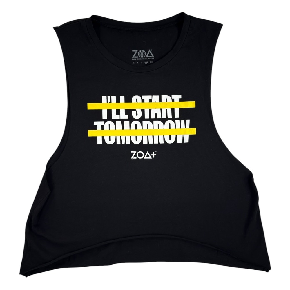 NWOT ZOA Muscle Tank Top Women XL Black Graphic Gym Tee Activewear Athleisure